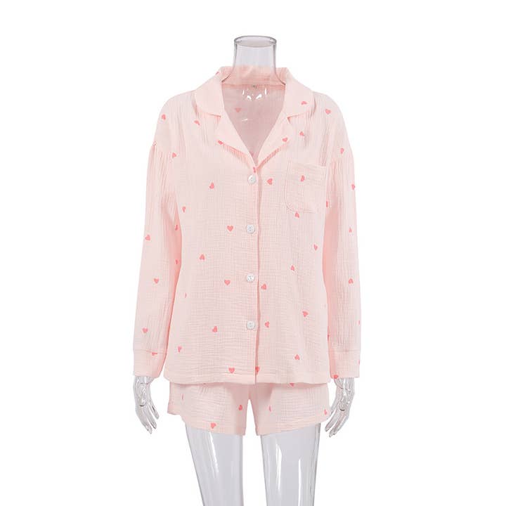Rosa Clothing - Wholesale Lounge Set - Women's - Valentine's Day heart print shorts loungewear set5