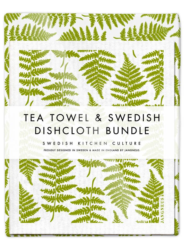 Swedish Dishcloth & Tea Towel Bundle - Fern- Green for wholesale by Jangneus