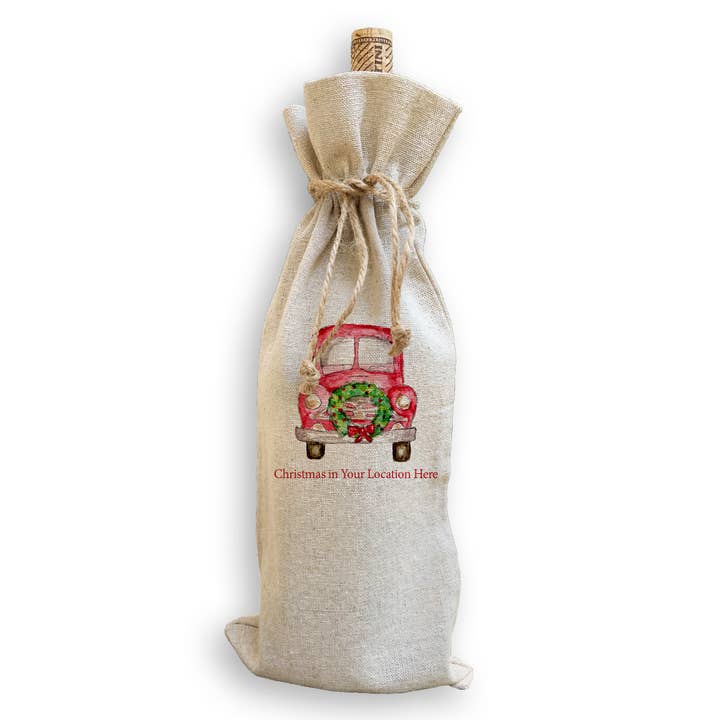 French Graffiti - Wholesale Tea Towel - Red Truck with Wreath and Location