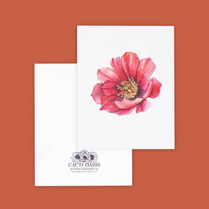 Cacti Oasis© - Wholesale Everyday Greeting Card - Cholla Blossom Red - Facing Left Greeting Card1