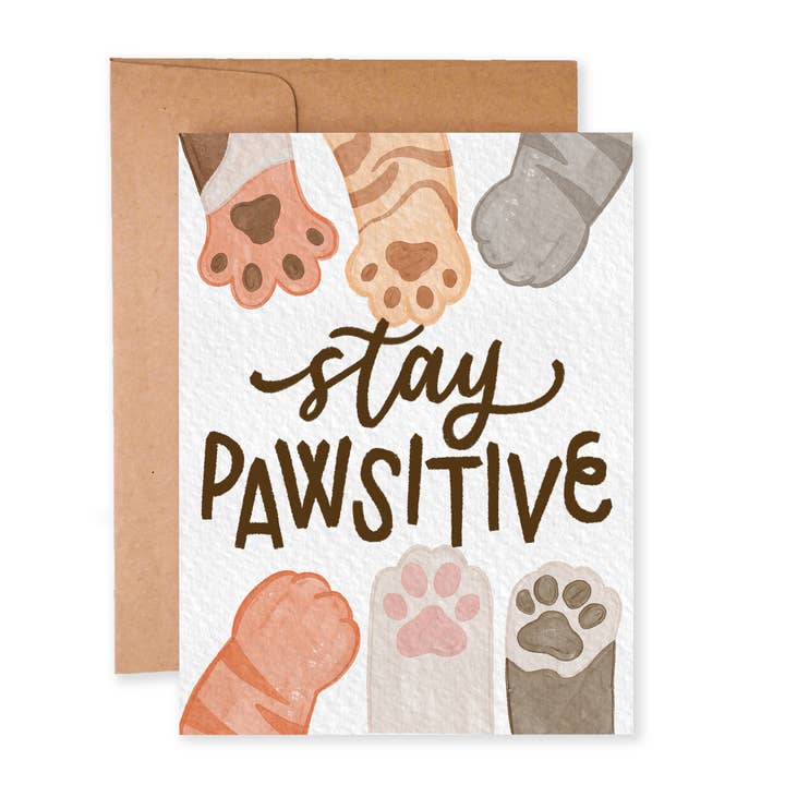 Stay PAWsitive | Punny Card | Animal Card for wholesale by Paper Dove Shop