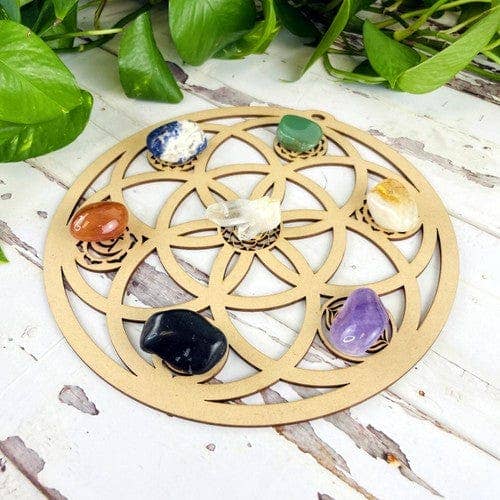 Rock Paradise - Wholesale Crystal Grid - Wood Crystal Grid - Seed of Life and 7 Chakras Design1