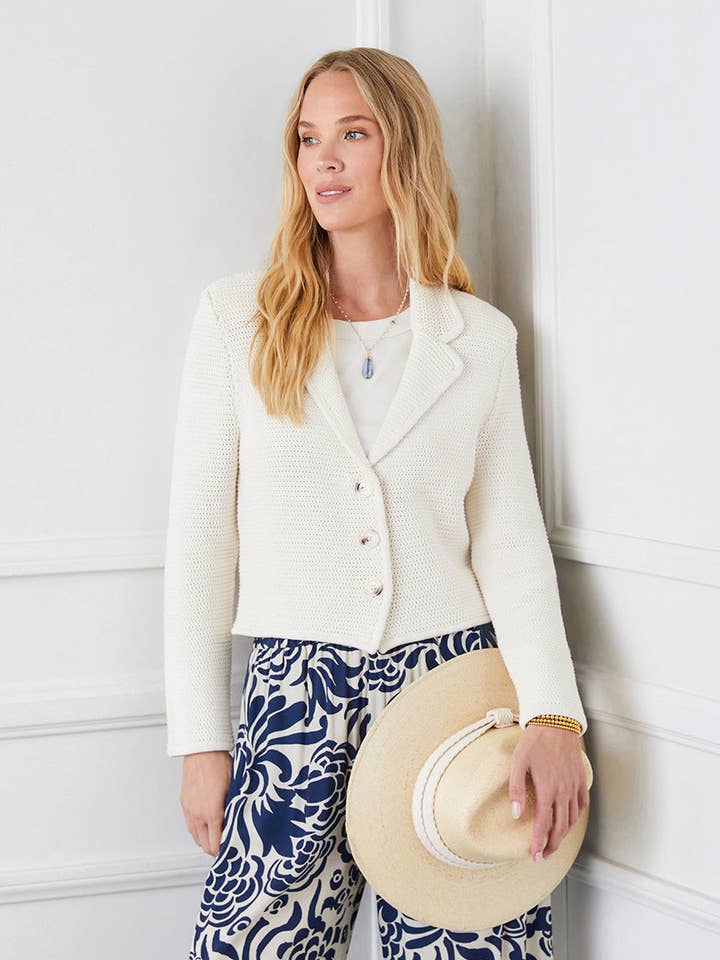 Cream Button Up Blazer Sweater for wholesale on Faire