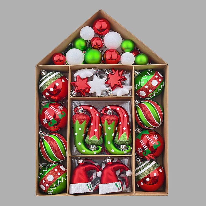 Red & Green Elf Hat themed Ornaments | Set of 70 for wholesale by Zwende