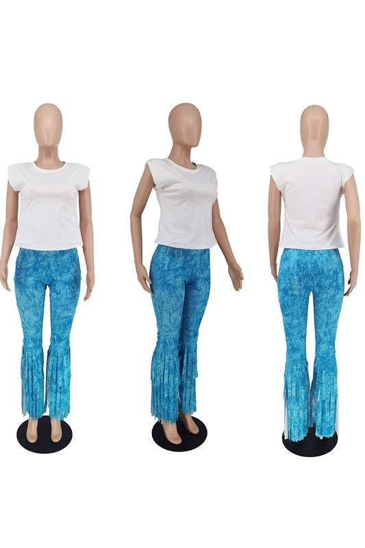 Fashion Combination - Wholesale Top & Pant Set (NOT Loungewear) - Women's - white tee and fringe pants set2