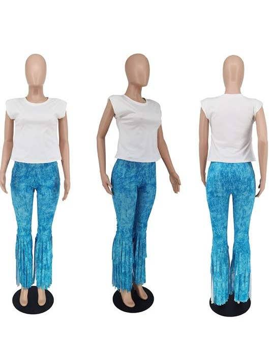 Fashion Combination - Wholesale Top & Pant Set (NOT Loungewear) - Women's - white tee and fringe pants set2