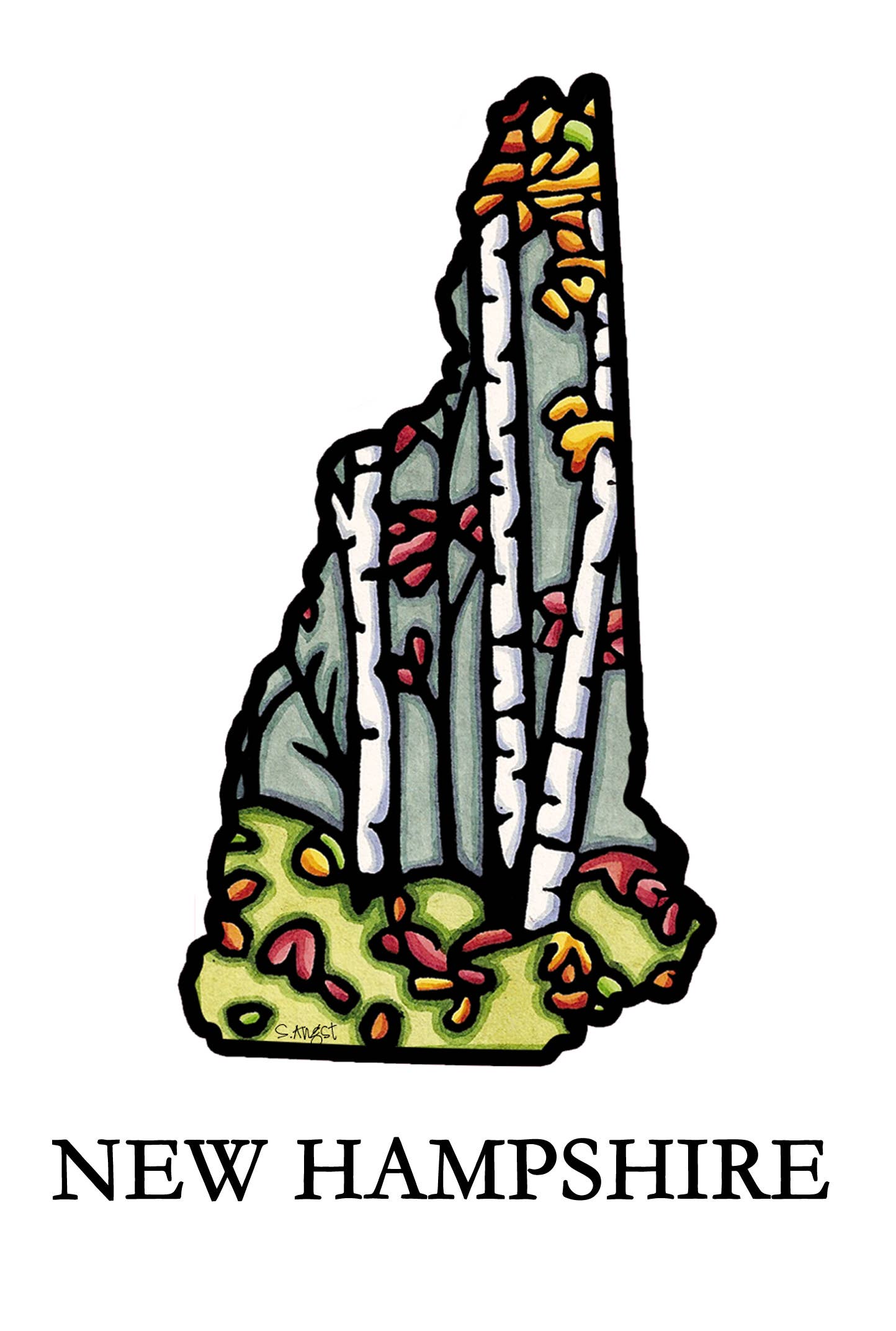 Sarah Angst Art - Wholesale Postcard - Custom Name Dropped State Postcards - Pack of 10014