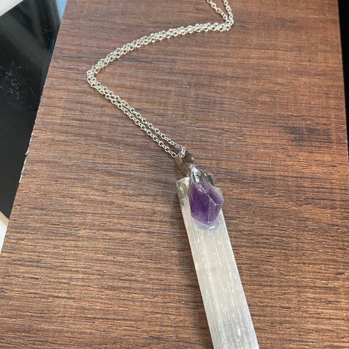 Peace Love Bling - Wholesale Pendant/Charm Necklace - Amethyst Selenite Necklace