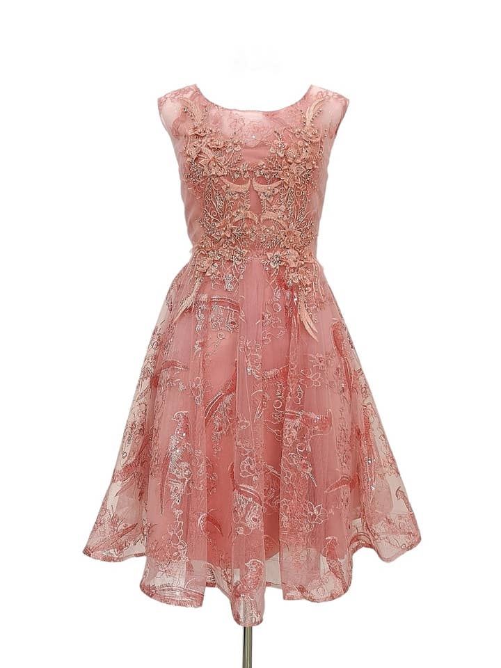 Vestido curto de coquetel em tule e renda floral, sem mangas por atacado de Les Voiliers