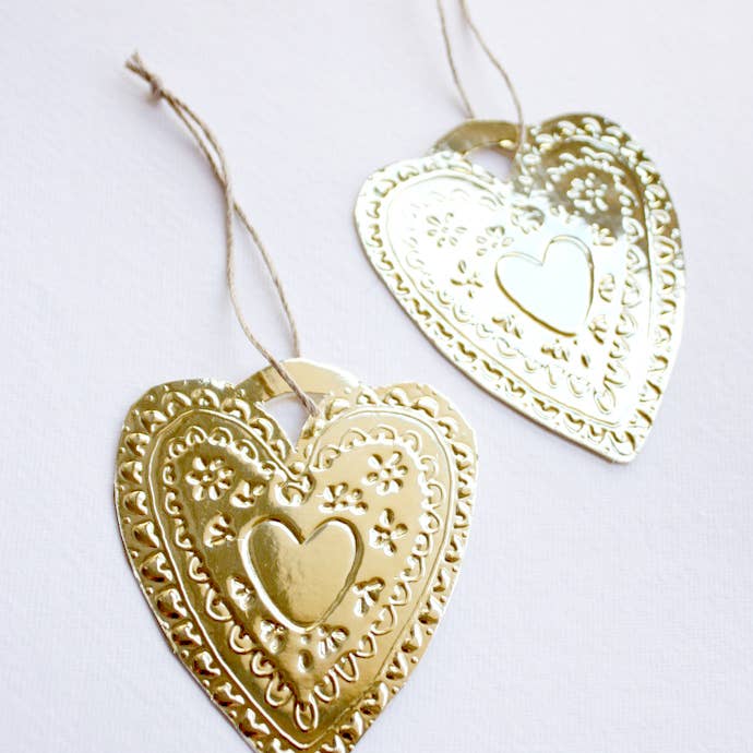 THE LITTLE PRESS - Wholesale Ornament - Heart- Faux-tin Ornament - Gold1
