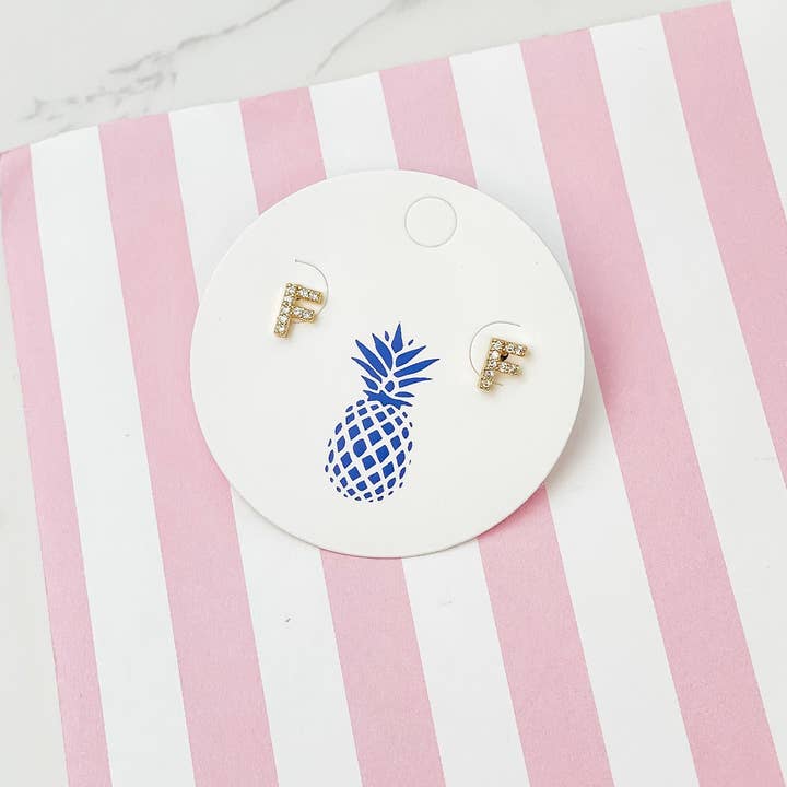 Prep Obsessed Wholesale - Wholesale Stud/Post Earrings - Cubic Zirconia Initial Stud Earrings- Gold2