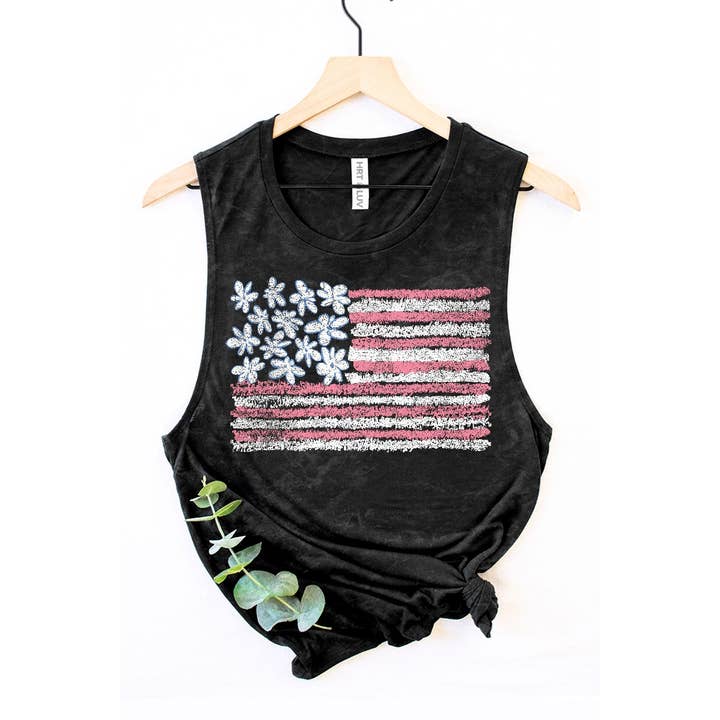 HRTandLUV - Wholesale Tank Top - Women's - AMERICAN FLAG MINERAL GRAPHIC TANK TOP