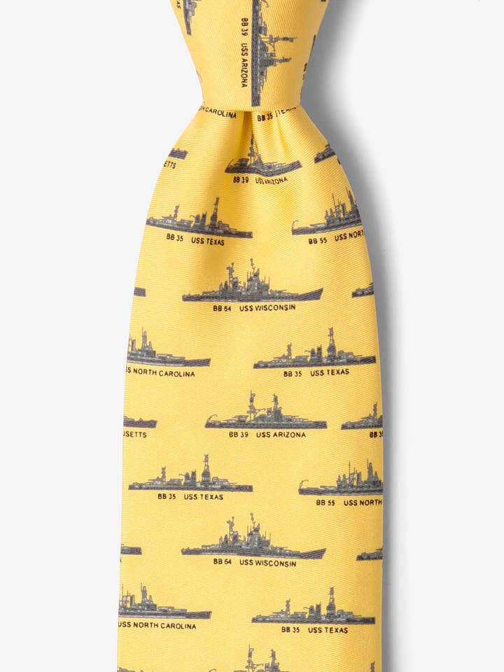 U.S. Battleships Tie - Yellow Silk for wholesale by Alynn
