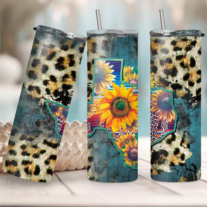 Copo Térmico Girassol do Texas + Palhinhas Reutilizáveis por atacado de Melis' Creations & More LLC