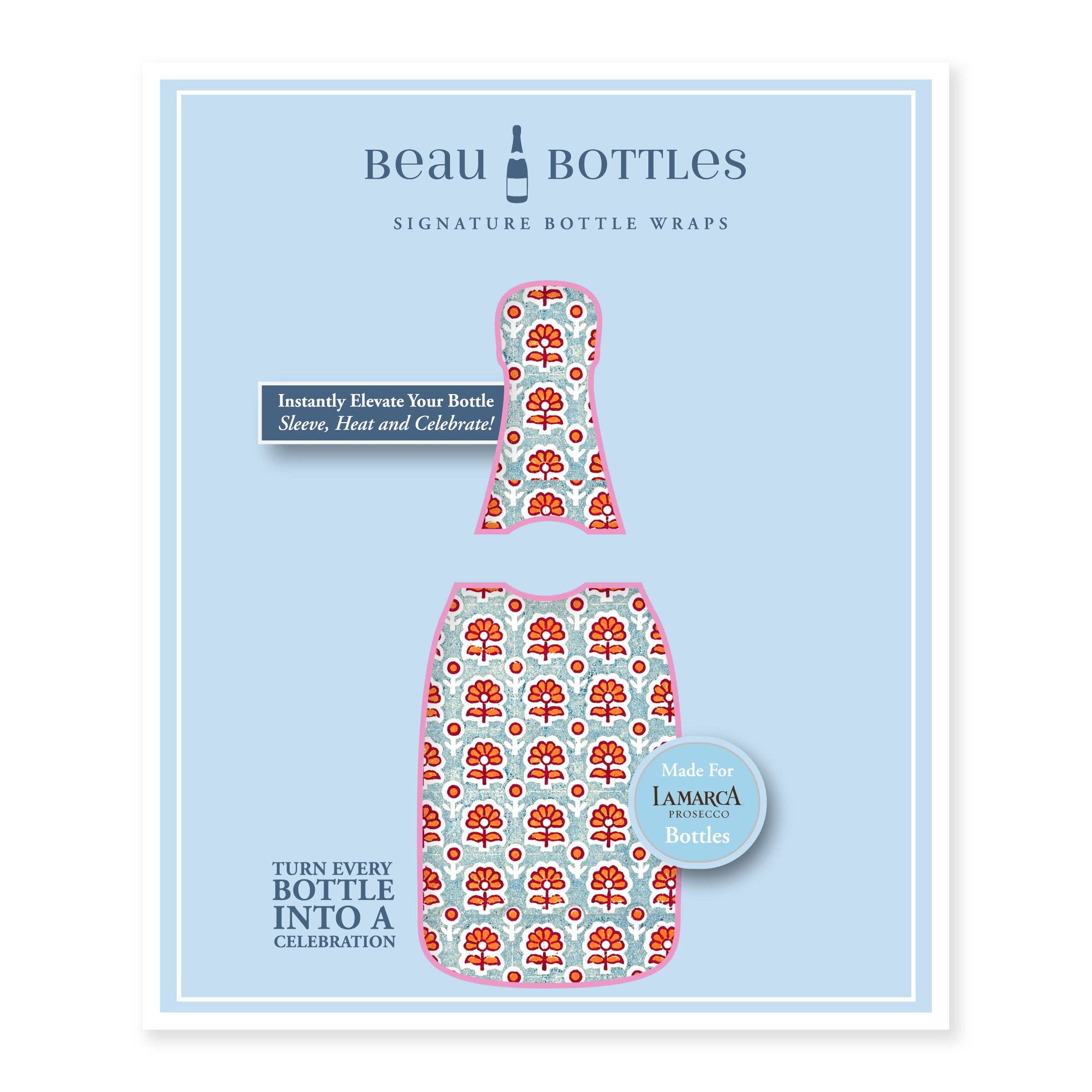 Beau Bottles - Wholesale Wine Gift Bag - Beau Bottles Indian Blockprint Blue Flower - Prosecco Collection5