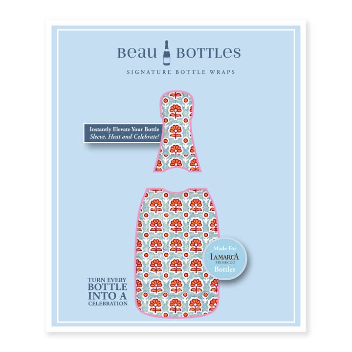 Beau Bottles - Wholesale Wine Gift Bag - Beau Bottles Indian Blockprint Blue Flower - Prosecco Collection5