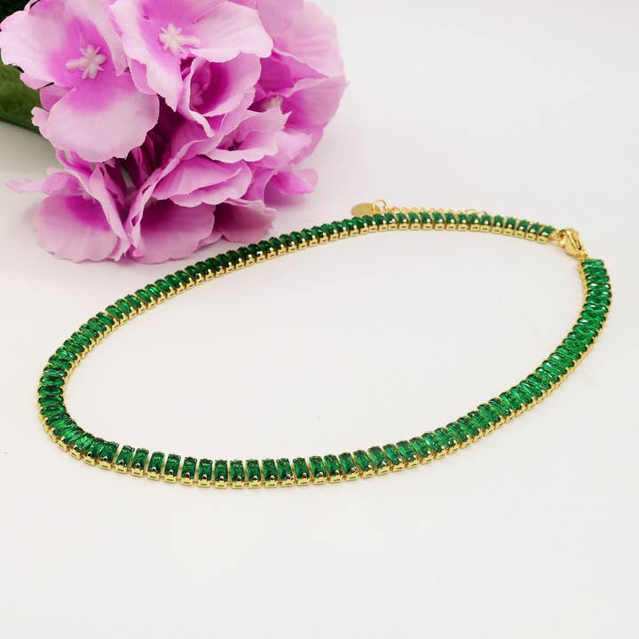 JULIANNE gargantilla ~ ACERO INOXIDABLE - COLLAR CORTO CON CIRCONITAS BAGUETTE para venta al por mayor de Daemon srls