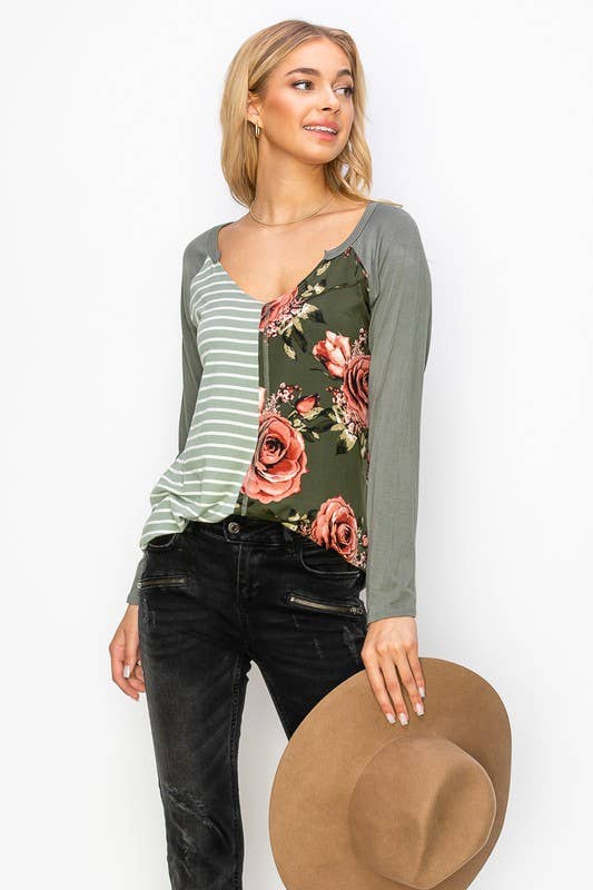 A.gain - Wholesale Tunic - Women's - 10759L296 - STRIPE AND FLORAL PRINT COLOR BLOCK TOP11