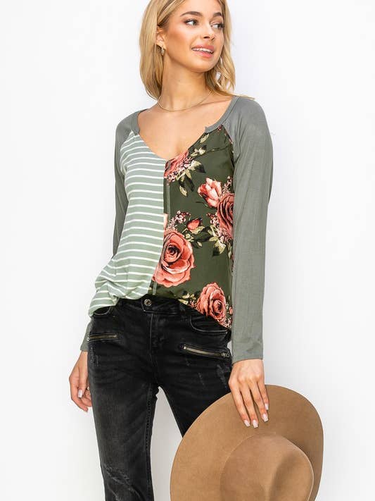 A.gain - Wholesale Tunic - Women's - 10759L296 - STRIPE AND FLORAL PRINT COLOR BLOCK TOP11