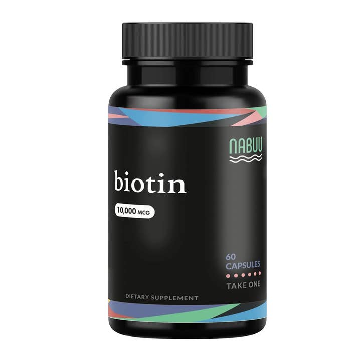 Nabuu - Venta al por mayor Suplementos/vitaminas para beber - Suplemento vitamínico de biotina Nabuu (60 cápsulas, 10,000 mcg cada una)