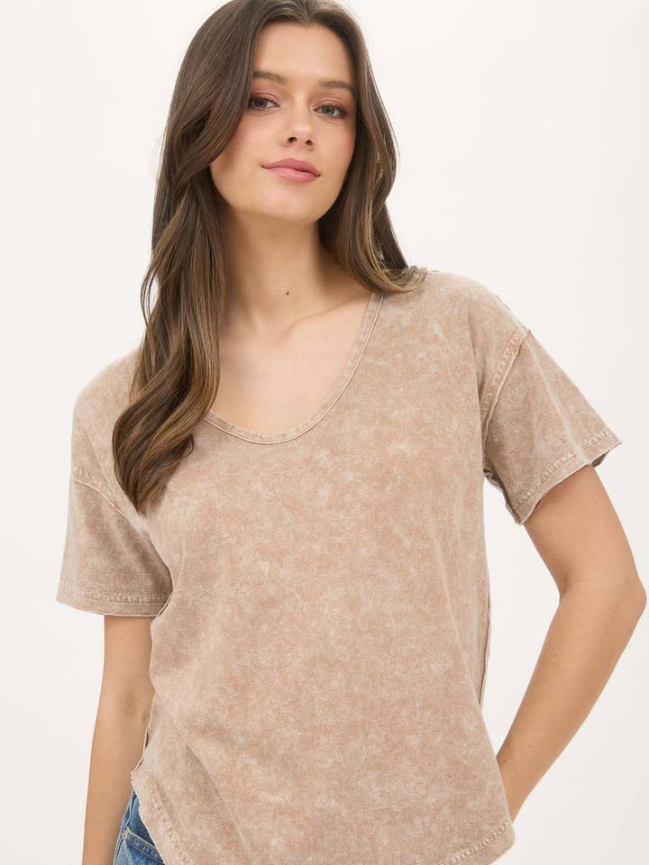 Blu Pepper - Wholesale Knit Top - Women's - WASHED SCOOP NECK SHORT SLEEVE KNIT TOP