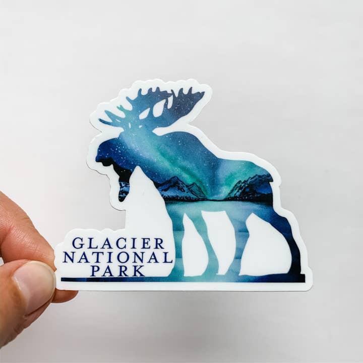 Wildflower Paper Company - Wholesale Sticker - Glacier National Park Moose Northern Lights Sticker Montana