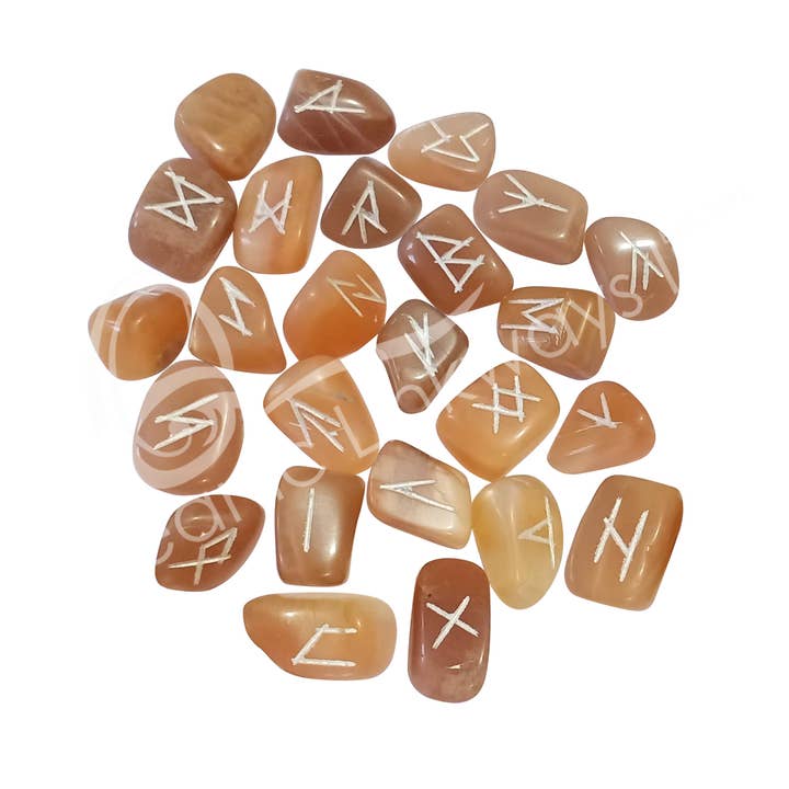 Oceanic Linkways Inc - Wholesale Spiritual Stone/Crystal - (SET)RUNE SET - MOONSTONE, PEACH 20-30 MM