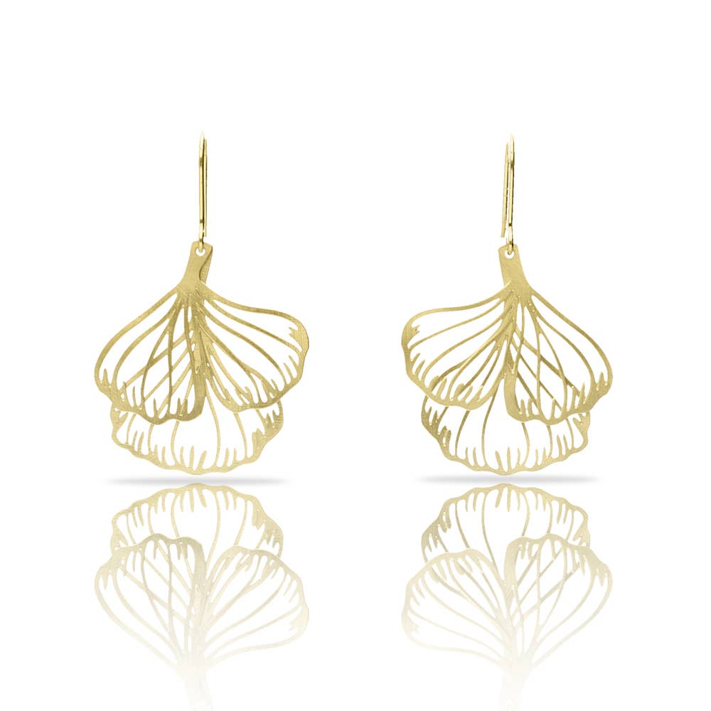 RAS - Wholesale Dangle Earrings - Ginkgo Biloba Gold Plated Earring0