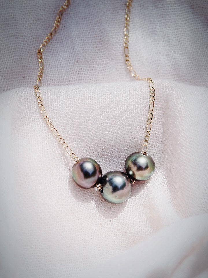 Ke Aloha Jewelry - Wholesale Beaded/Pearl Necklace - Gold Triple Floating Tahitian Pearl Necklace - Mililani4