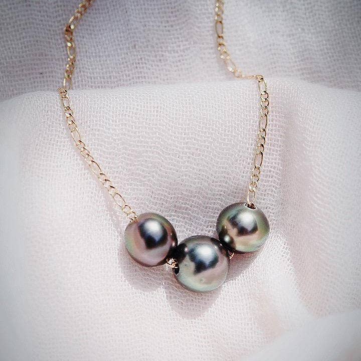Ke Aloha Jewelry - Wholesale Beaded/Pearl Necklace - Gold Triple Floating Tahitian Pearl Necklace - Mililani4