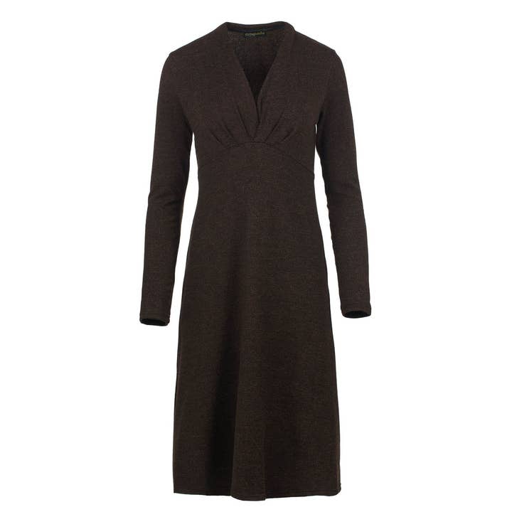 conquista - Wholesale Dress - Women's - Brown Mélange Long Sleeve Empire Line Jersey Dress0