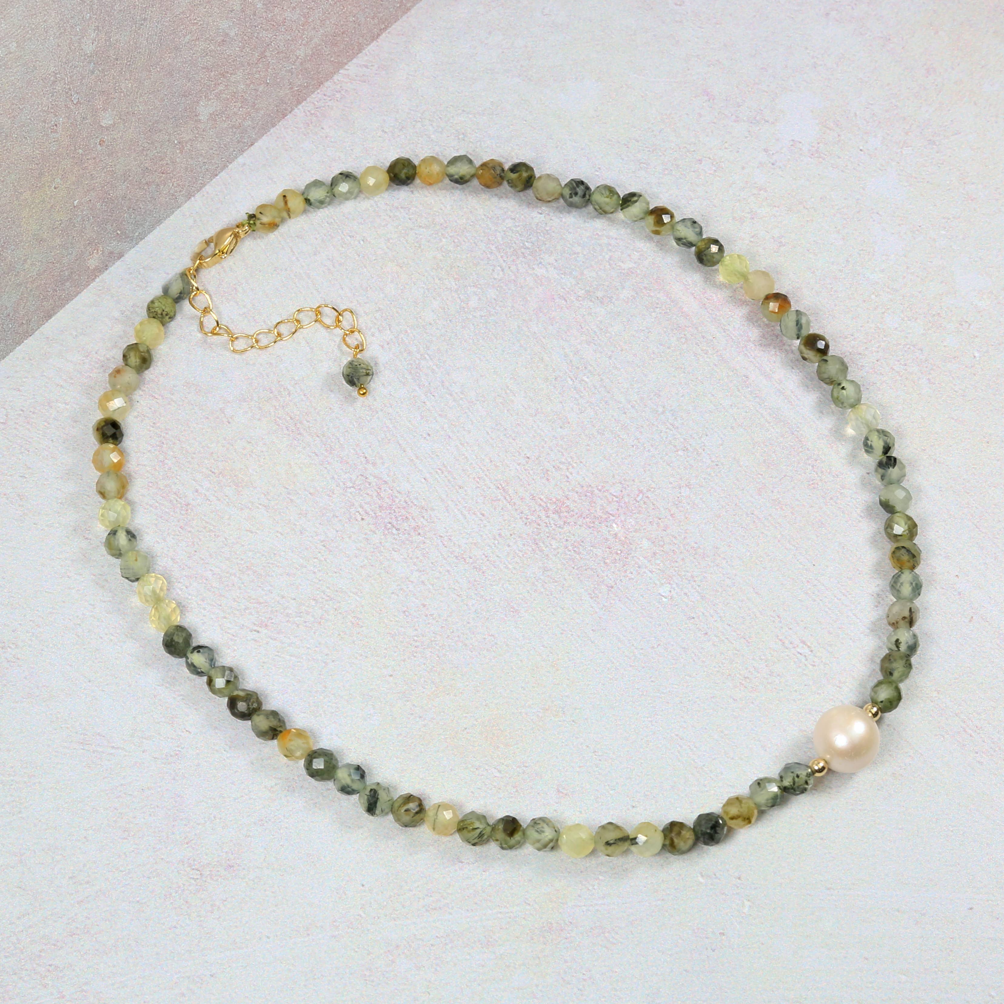 IST Jewelry - Wholesale Choker/Collar - Prehnite and Freshwater Pearl Short Necklace1