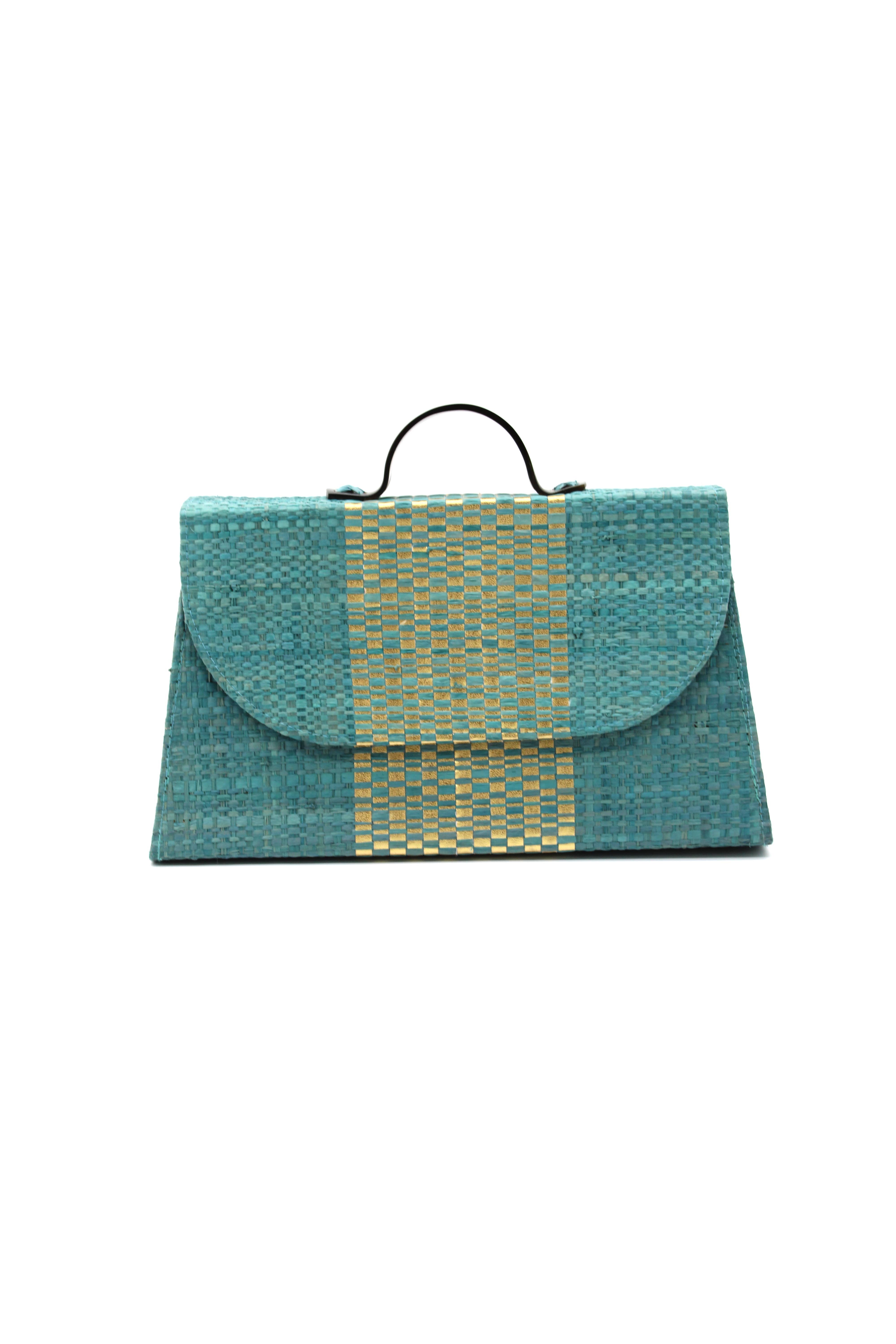 Shebobo - Wholesale Clutch Bag - Women's - Wynwood Straw Handbag with Metallic Detailing & Horn Handle4