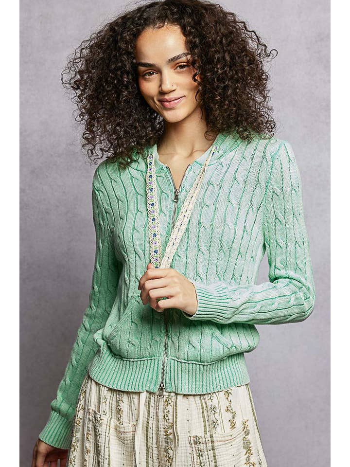 Pol Clothing - Wholesale Hoodie - Women's - Full Sleeve Solid Acrylic Sweater Hoodie Zip Up Knit Top45