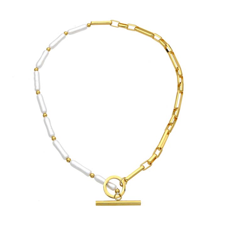 Collana con Catena a Perline Mista e Catena Oro Spessa ✦ NC-SJ0368 per la vendita all'ingrosso da parte di Simply Jewels