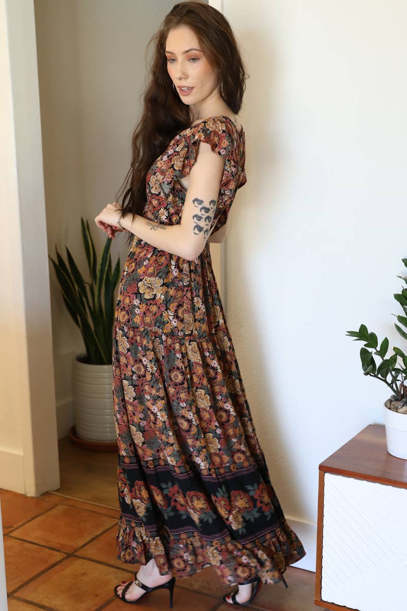 ANGIE - Wholesale Dress - Women's - F4G10-FQ54 V NECK OPEN BACK FLUTTER SLEEVE MAXI DRESS3