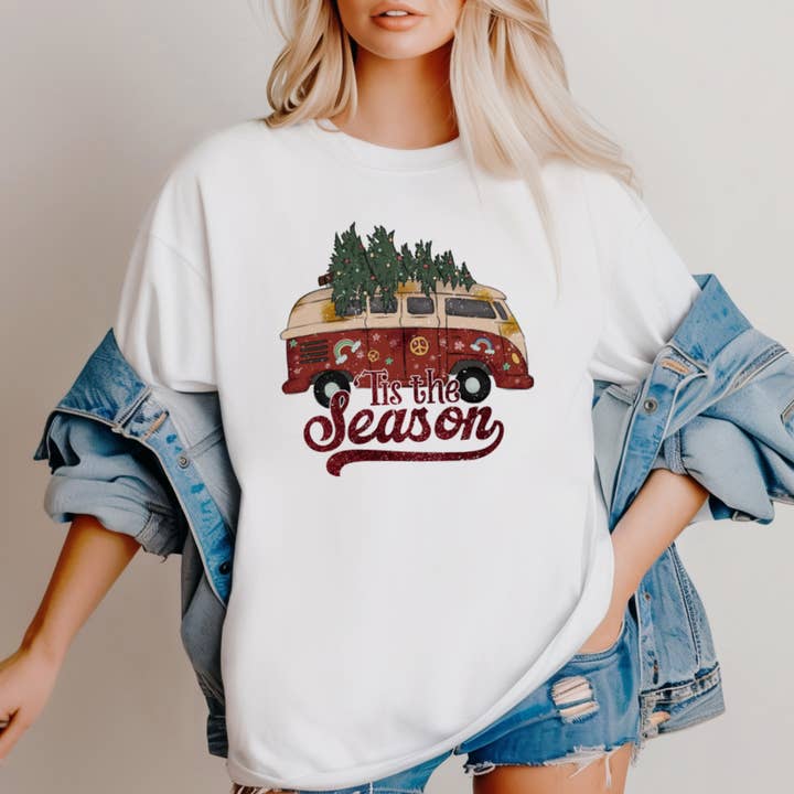 Hippie Bus/Tis The Season Graphic Tee #0681 for wholesale by Urban Edge Co.