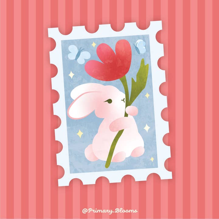 Bunny Stamp Sticker for wholesale by Primary Blooms LLC