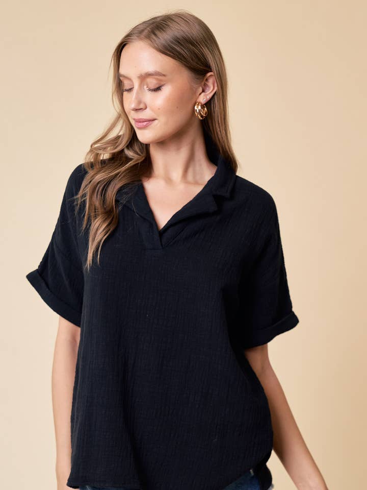 Drop Shoulder Shirt With Short Sleeves - 41515T for wholesale by Doe and Rae