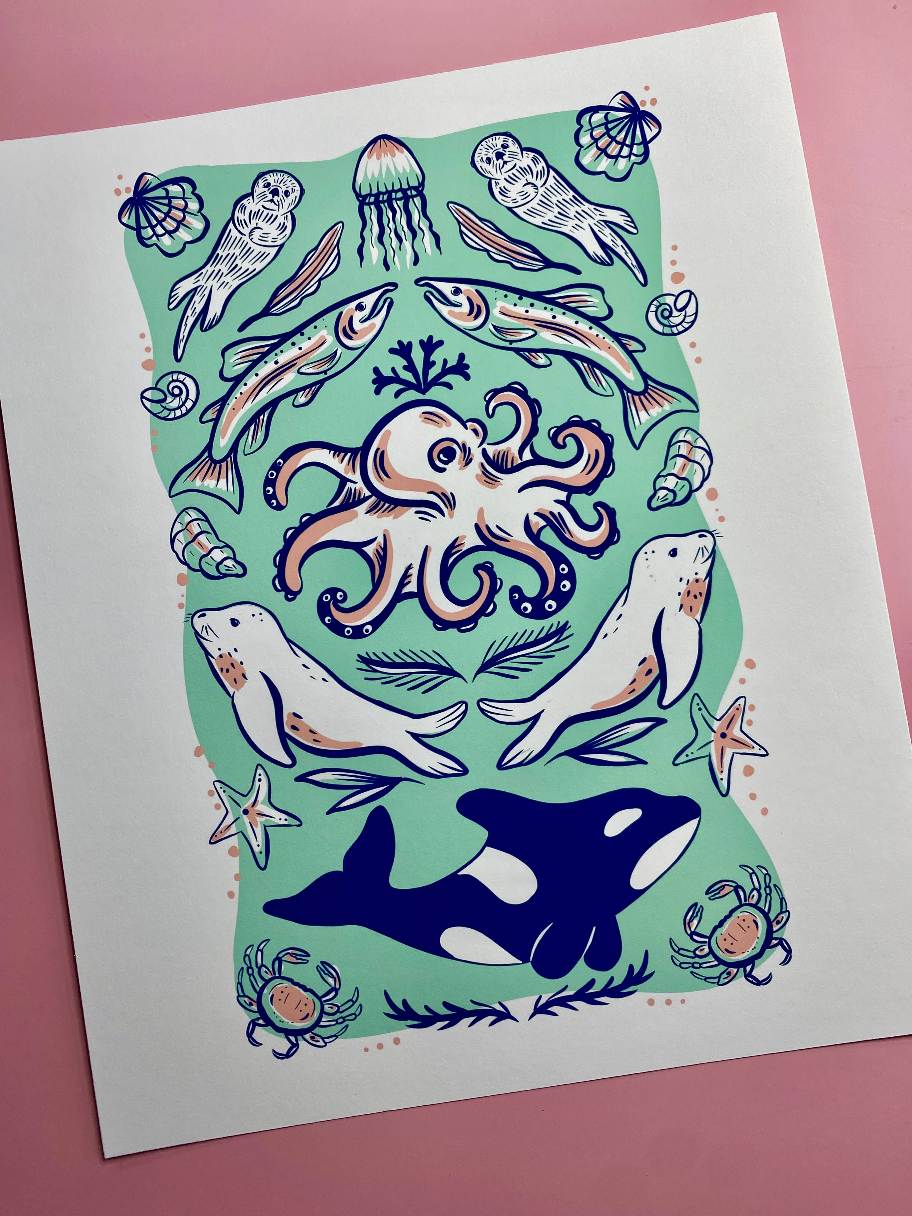 Melissa Pothier Art - Wholesale Art Print - Sea Animal Print, Pacific Northwest Creatures, Orca Art 4