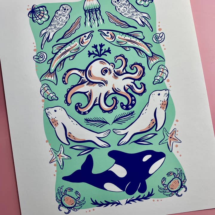 Melissa Pothier Art - Wholesale Art Print - Sea Animal Print, Pacific Northwest Creatures, Orca Art 4