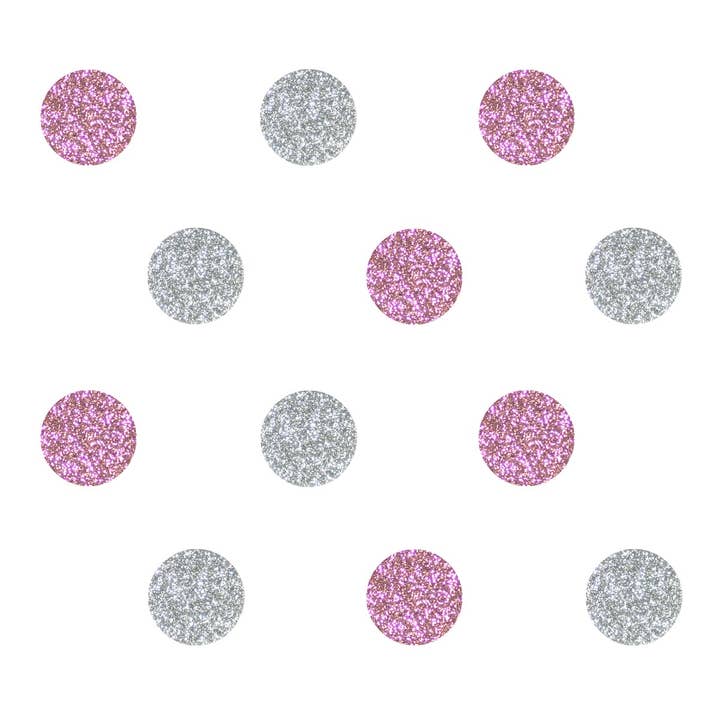 Écussons thermocollants en tissu - pois pailletés argent/rose, diamètre 35 mm pour la vente par Fabfabstickers