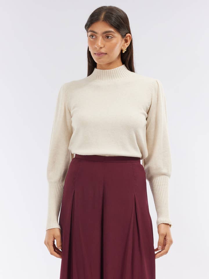 Rhea Puff Sleeve Knit - Cream Marle for wholesale by Amelius