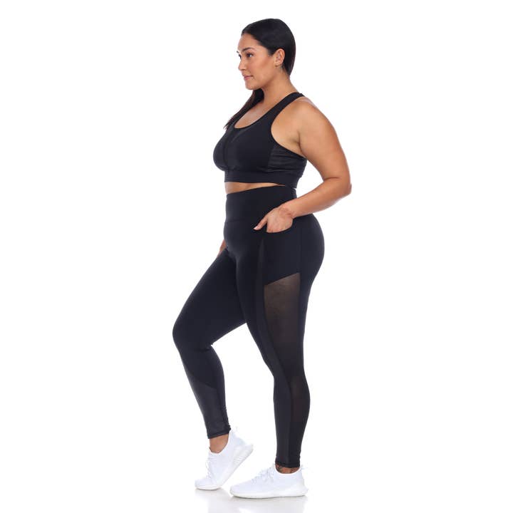 WHITE MARK - Wholesale Activewear Set - Women's - Plus Size Racer Back Sports Bra & Mesh Leggings Set1