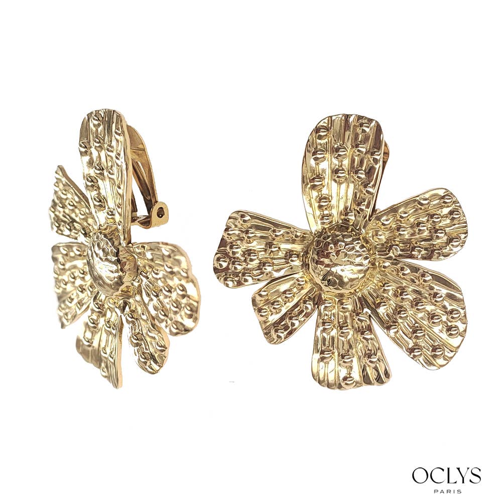 Oclys - Wholesale Clip-On Earrings - Dalia stainless steel flower drop clip earrings0