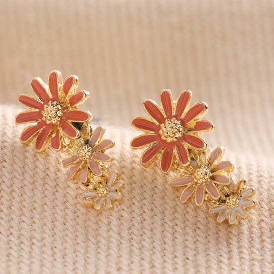Triple Enamel Flower Stud Earrings in Gold for wholesale by Lisa Angel