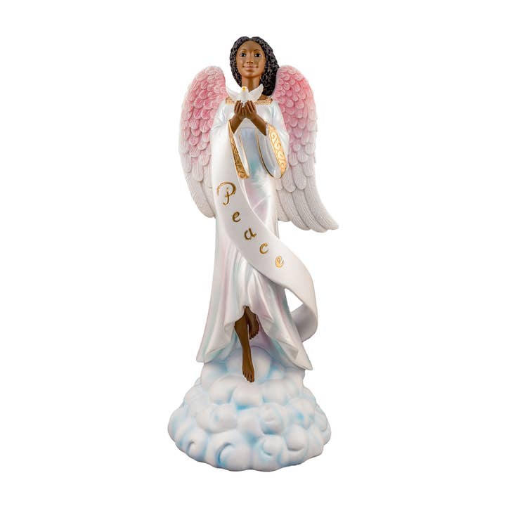 16303: African American Angel: Peace,12"H for wholesale by Positive Image Gifts