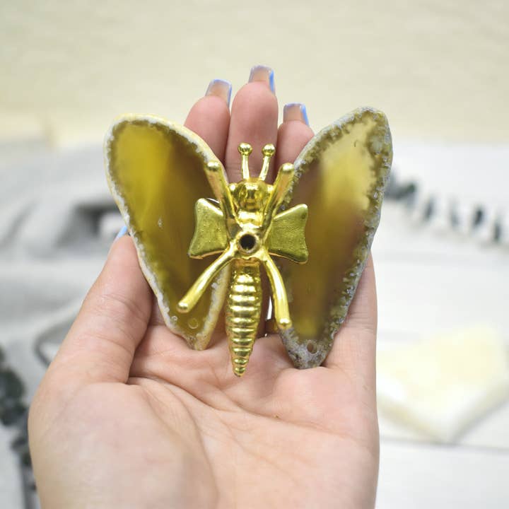 PIETRA DI CASA - Vente Poignée/bouton - Petit Papillon : Bouton en Agate Jaune Naturelle, Tirette & Décoration5