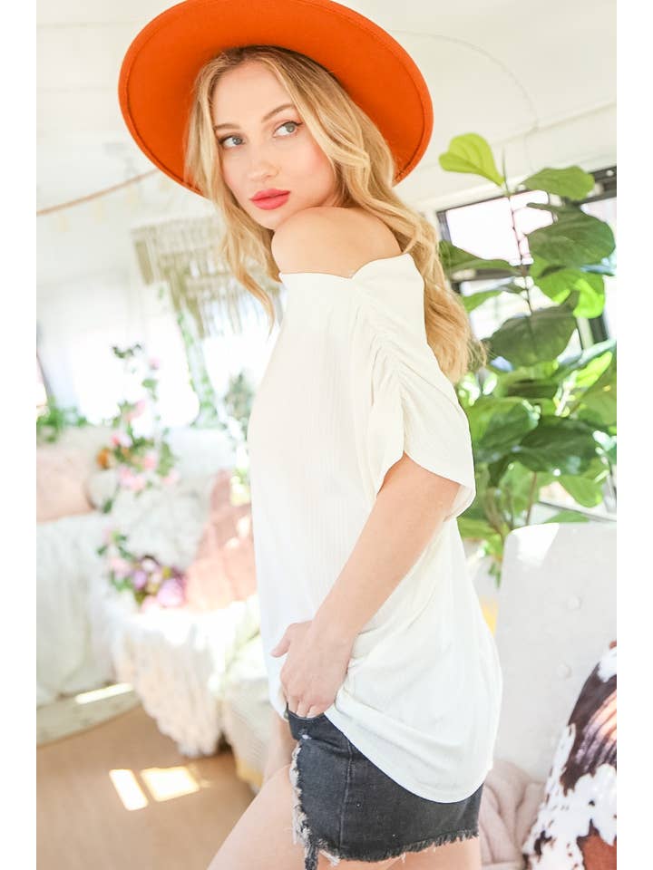 Vine & Love - Vente Haut en maille – femme - Haut en tricot côtelé en jersey à encolure bateau VT319014