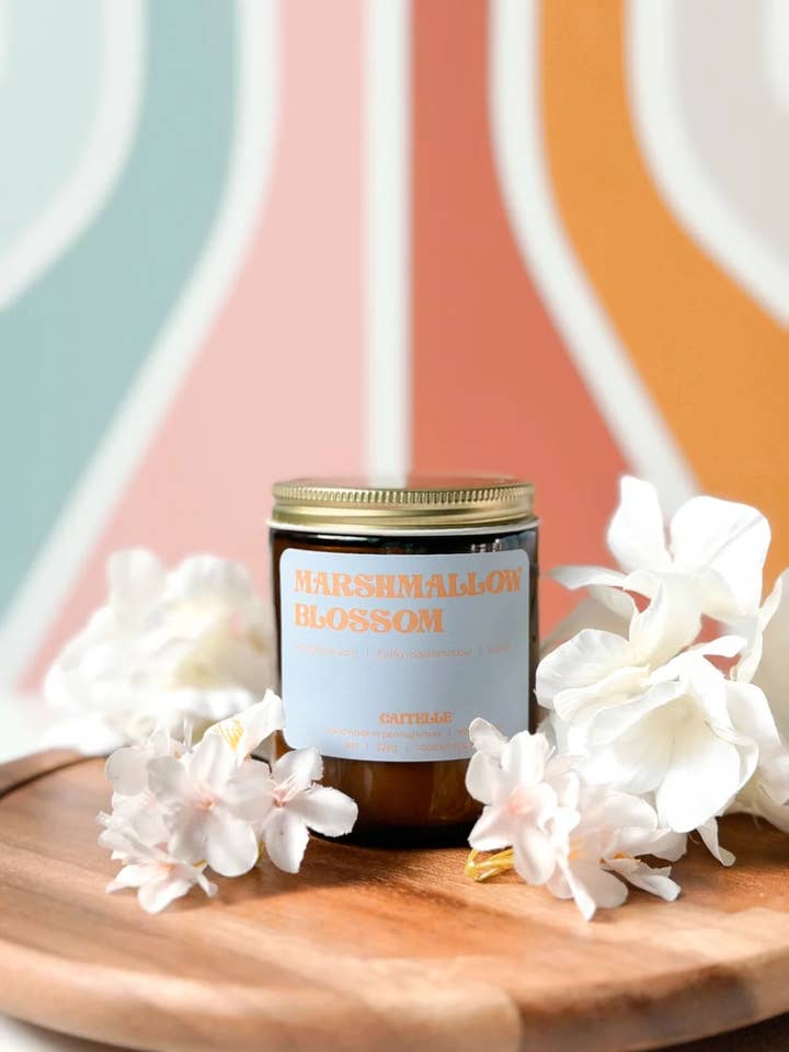 Marshmallow Blossom Handmade Coconut Soy Wax Candle for wholesale by Caitelle